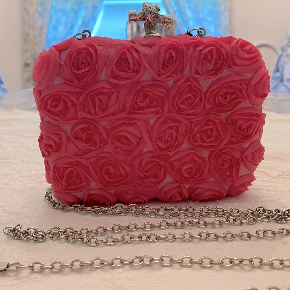Just Fab Elegant Pink Rose Clutch